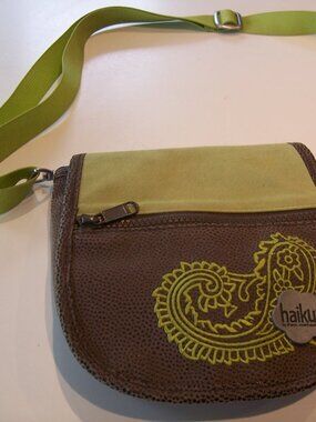 Haiku Small Crossbody Bag Brown and Lime Green 100% Vegan